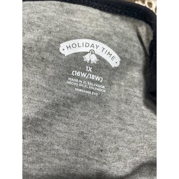 Holiday Time 1X Gray Long Sleeve T-Shirt With Plaid & Leopard Christmas Trees - Picture 5 of 6